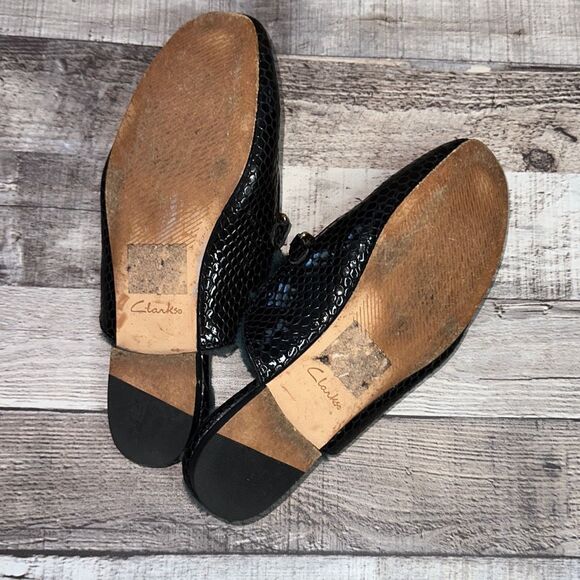 Clarks Pure 2 Mule Black Leather Gold Bit Shearling Slip On Slides Slippers | Si - Picture 5 of 5